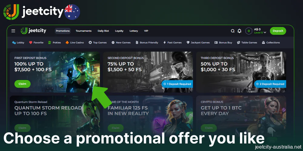 Choose a Jeetcity promotional offer you like