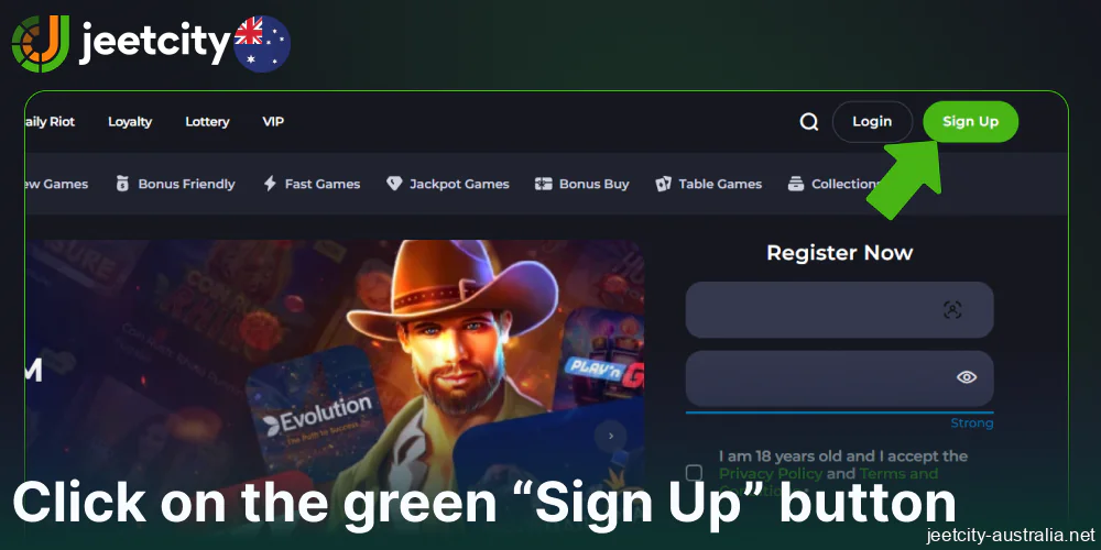 Click on the green “Sign Up” button on Jeetcity