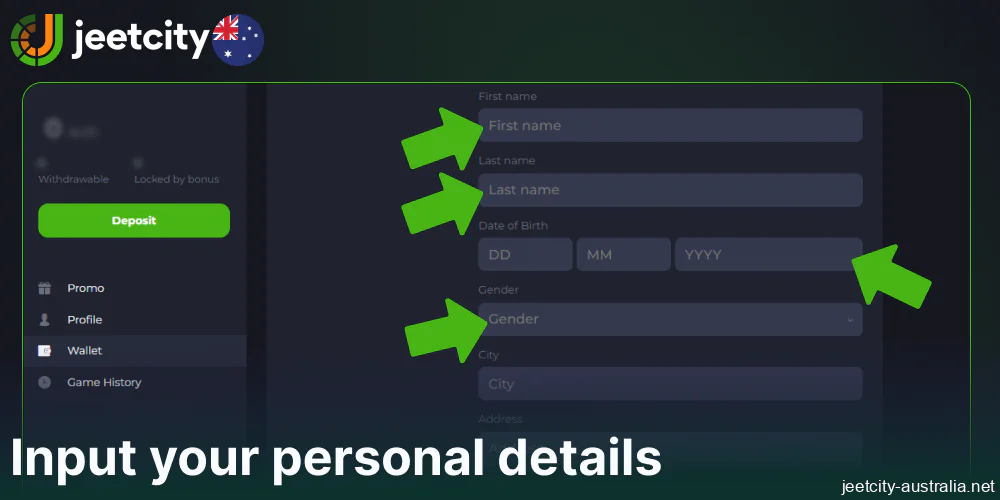Input your personal details on Jeetcity