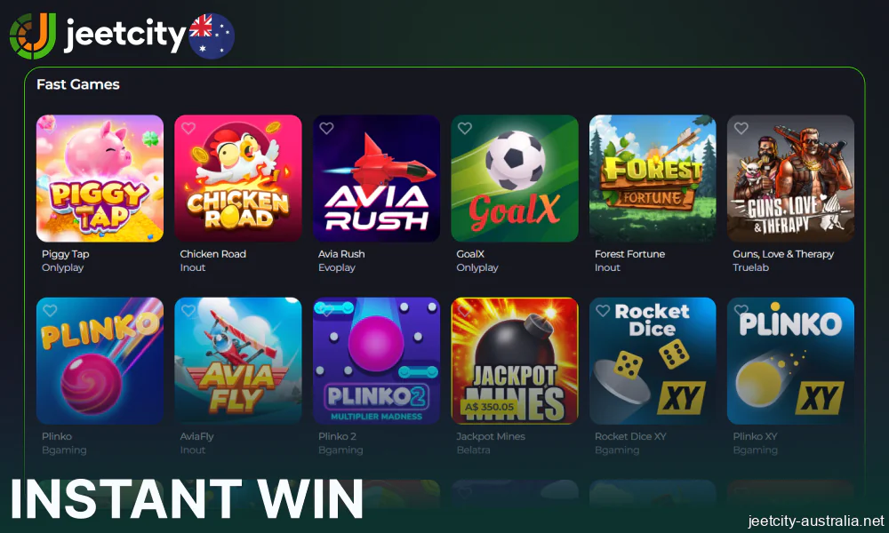 Instant Win games availbale on Jeetcity for players from Australia