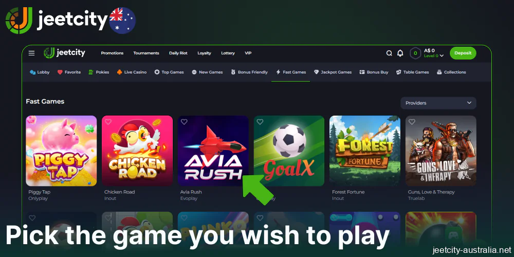 Pick the game you wish to play on Jeetcity
