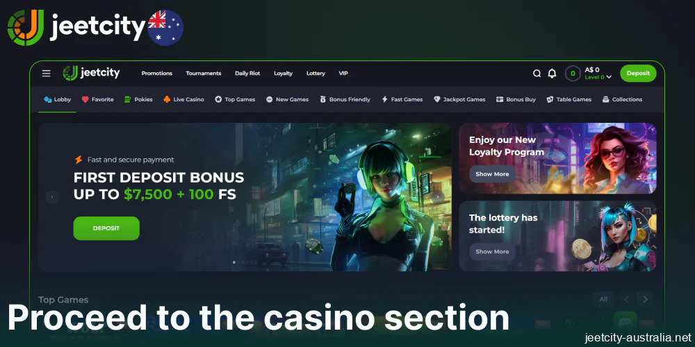 Proceed to the casino section on Jeetcity website
