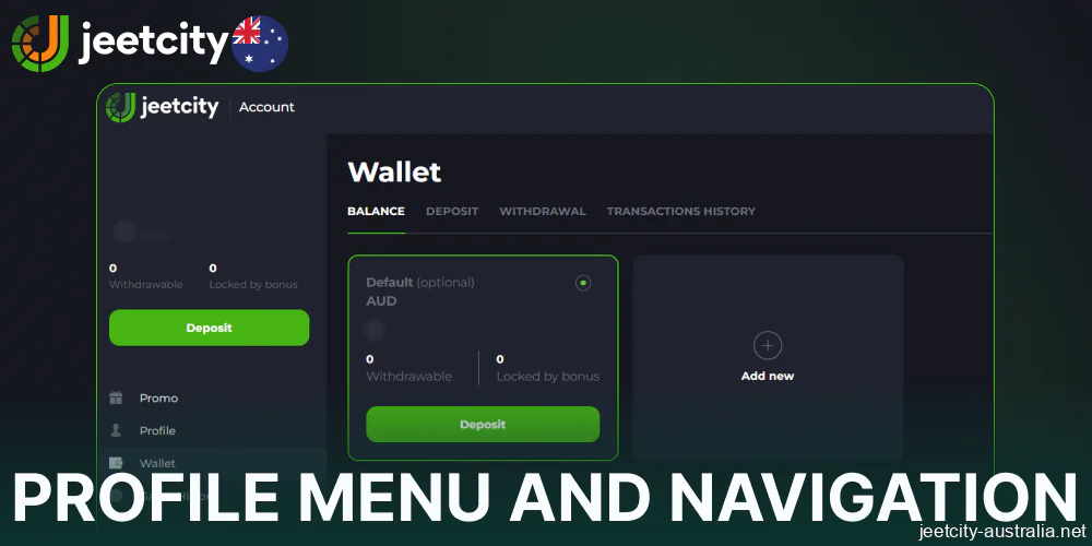 Jeetcity profile menu and navigation for Australian players