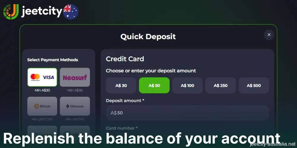 Replenish the balance of your Jeetcity account