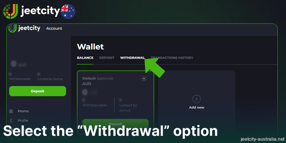 Select the Withdrawal option on Jeetcity